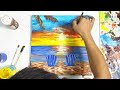 How to Draw a Sunset Beach | Acrylic painting for beginners step by step | Paint9 Art