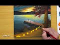 How to Draw a Sunset Lake / Acrylic Painting for beginners