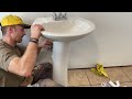 How to Install a Pedestal Sink and Faucet - full process, assembly, drain, water lines, faucet..