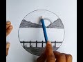 Pencil drawing in circle step by step || scenery drawing || circular scenery drawing for beginner's|