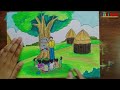 Teachers Day Drawing | Open School Drawing | Village School Drawing | School under Tree Drawing