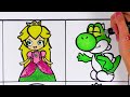 How to draw Super Mario Bros- Princess Peach Yoshi Daisy and others