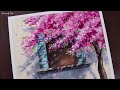 Cherry blossom house / Easy acrylic painting for beginners / PaintingTutorial / Painting ASMR