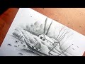 How to Draw Easy and Simple boats Landscape drawing with PENCIL//Easy Pencil Drawing for Beginners