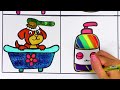 Learn How to draw  Hygiene Habits- Cat Dog and a baby are Taking a bath- Glitter art for kids