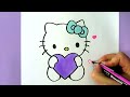 HOW TO DRAW HELLO KITTY WITH LOVE HEARTS | EASY DRAWING TUTORIAL