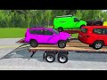 TRANSPORTING PIXAR CARS & FRUITS WITH COLORED & JOHN DEERE vs CLAAS vs TRACTORS - BeamNG.drive