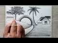 How to Draw Beautiful Village Sunset Landscape with Pencil, Easy Pencil Drawing