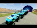 FAT CAR vs LONG CARS with Big & Small: Lightning Mcqueen Slingshot vs Trains Thomas - BeamNG.Drive