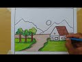 Easy landscape drawing for kids and beginners | Landscape drawing | House and nature drawing