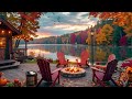 Peaceful Autumn Porch Space Lakeside🍂Campfire Sound +Chirping Birds With Water Sound Relax, Sleep🔥