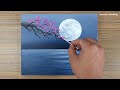 Full Moon Acrylic Painting for Beginners/ Cherry Blossom Painting