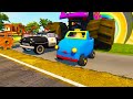 LONG CARS vs SPEEDBUMPS - Big & Small: Mcqueen with Spinner Wheels vs Long Tow Mater - BeamNG.Drive