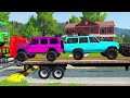 Double Flatbed Trailer Truck vs Speedbumps Train vs Cars | Tractor vs Train Beamng.Drive 004