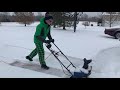 Charlie Snow Blowing in his green pajamas part 2, Feb 2021