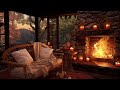 Fall Ambience with Fireplace & Rain - Look outside the autumn forest while it's raining