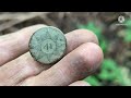 Finding a sick War of 1812 button, and a Navy button. Metal detecting a Colonial cellar hole