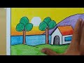 House and nature drawing | Easy landscape drawing for kids and beginners