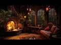 Autumn Cozy Cabin Ambience - Rain and Fireplace Sounds at Night for Sleeping, Reading, Relaxation