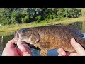 THE KANSAS ANGLER FISHING TEXAS RIG ZOOM SMALLMOUTH BASS IN CLEAR WATER ON THE RIVER MORNING