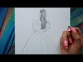 easy drawing of the bride backside || wedding dress easy for beginners || drawing girl from back