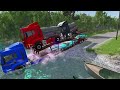 Double Flatbed Trailer Truck vs Speedbumps Train vs Cars | Tractor vs Train Beamng.Drive 050
