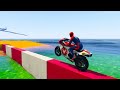 Superheroes ride motorcycles across Spider McQueen Bridge and fall into sharks' sea GTA 5