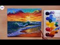 How to Draw a Sunset Seascape / Acrylic Painting for Beginners / STEP BY STEP #22