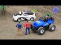 Rescue the truck from the pit with excavator and crane truck | Police car toy stories | Mega Trucks