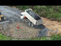 Most Satisfying Activities Land Filling Dozer Push Stone, Dump Truck Unloading Stone
