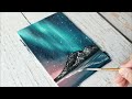 Easy acrylic painting tutorial for beginners / Northern lights aurora sky painting on mini canvas