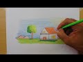 House and nature drawing | Landscape drawing | Easy landscape drawing for kids and beginners