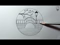 Moonlight Scenery Drawing in Circle | How to Draw a Moonlight | Easy Moonlight Scenery for Beginners