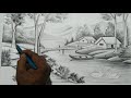 how to draw easy pencil sketch scenery,landscape pahar and river side scenery drawing,