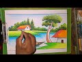 How to draw landscape drawing easy/How to draw landscape drawing with oil pastels