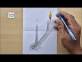 3d drawing candle on paper