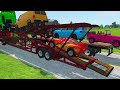 Double Flatbed Trailer Truck vs Speedbumps Train vs Cars | Tractor vs Train Beamng.Drive 001