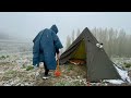 EXTREME Winter SNOW STORM -39C WINTER CAMPING WINTER STORM hits HOT tent. FREEZING wind