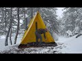 -18C Winter Camp in Snowstorm Conditions-Deep Snow Camp at Lake and Forest in Heavy Snowfall