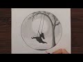 Salıncakta Sallanan Kız Çizimi #2 - Karakalem Çizimleri - Drawing Alone Girl Swinging in a tree