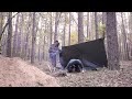 Dugout building, Autumn-Winter, warm shelter in the woods, start to finish