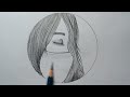 sad girl 😔 pencil drawing in circle |  circle drawing |  You Tube 🎨