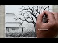 How to Draw Landscape  with pencil, house drawing easy, Nature drawing with pencil