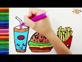 How to Draw Fast Food 🍔🍟🥤Drawing and Coloring Cute Fast Food 🌈 Drawings for Kids 🎨