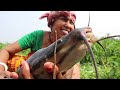Fishing Video || Traditional lady is catching big fish in the canal using different types of food