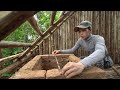 Building Survival Bushcraft Shelter Wooden roof , Clay Fireplace , In Wilderness