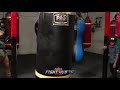 VASYL LOMACHENKO THROWING BEAUTIFUL HOOKS ON HEAVY BAG AS HE TRAINS FOR JORGE LINARES