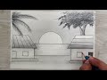 Sunset Landscape Drawing with pencil, Pencil Drawing for Beginners step by step