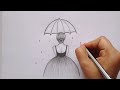 How to a girl with umbrella । 🥰Easy girl drawing। (Step by step)।Pencil sketch।