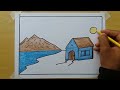 House and nature drawing | Easy landscape drawing for kids